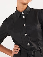 Black Coated Denim Shirt Dress - Image 4 of 5