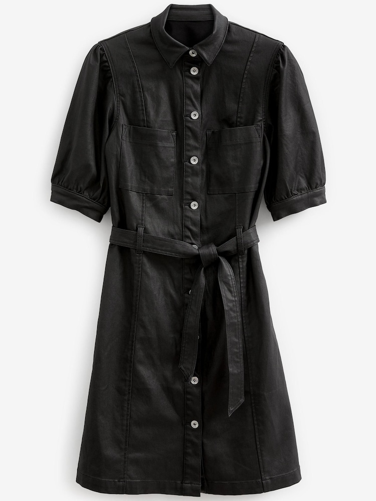 Black Coated Denim Shirt Dress - Image 5 of 5