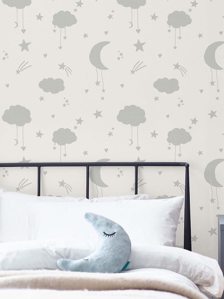 Grey Moon & Stars Paste The Wall 10M Wallpaper - Image 1 of 4 Grey Moon & Stars Paste The Wall 10M Wallpaper - Image 1 of 4