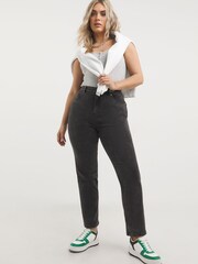 Simply Be Black Wash Womens Demi Mom Jeans - Image 1 of 4