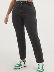 Simply Be Black Wash Womens Demi Mom Jeans - Image 3 of 4