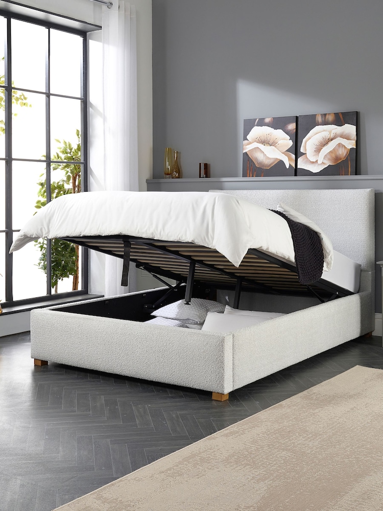 Aspire Furniture Silver Grey Bouclé Upholstered Garland End Lift Ottoman Storage Bed - Image 2 of 5