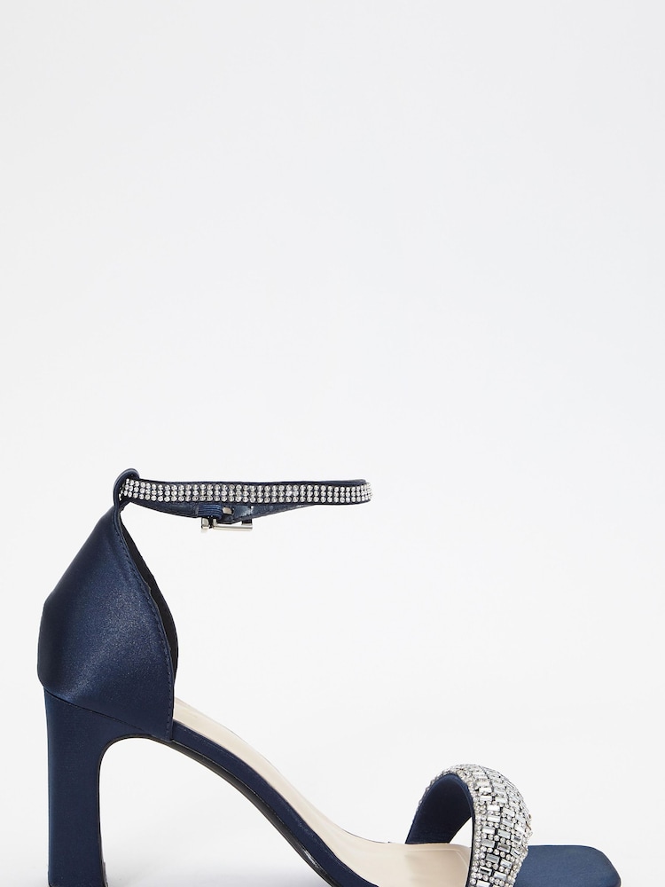Quiz Blue Satin Diamante Strap Heel Sandals - Image 2 of 5