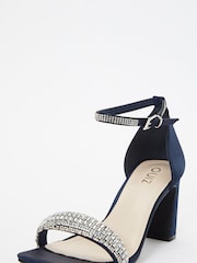 Quiz Blue Satin Diamante Strap Heel Sandals - Image 3 of 5
