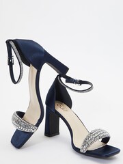 Quiz Blue Satin Diamante Strap Heel Sandals - Image 4 of 5