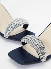 Quiz Blue Satin Diamante Strap Heel Sandals - Image 5 of 5