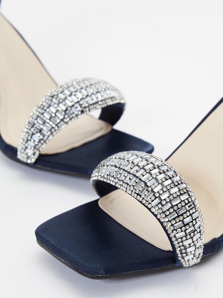 Quiz Blue Satin Diamante Strap Heel Sandals - Image 5 of 5