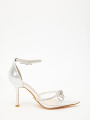 Quiz Metallic Clear Diamante Bow Court Heels - Image 1 of 6