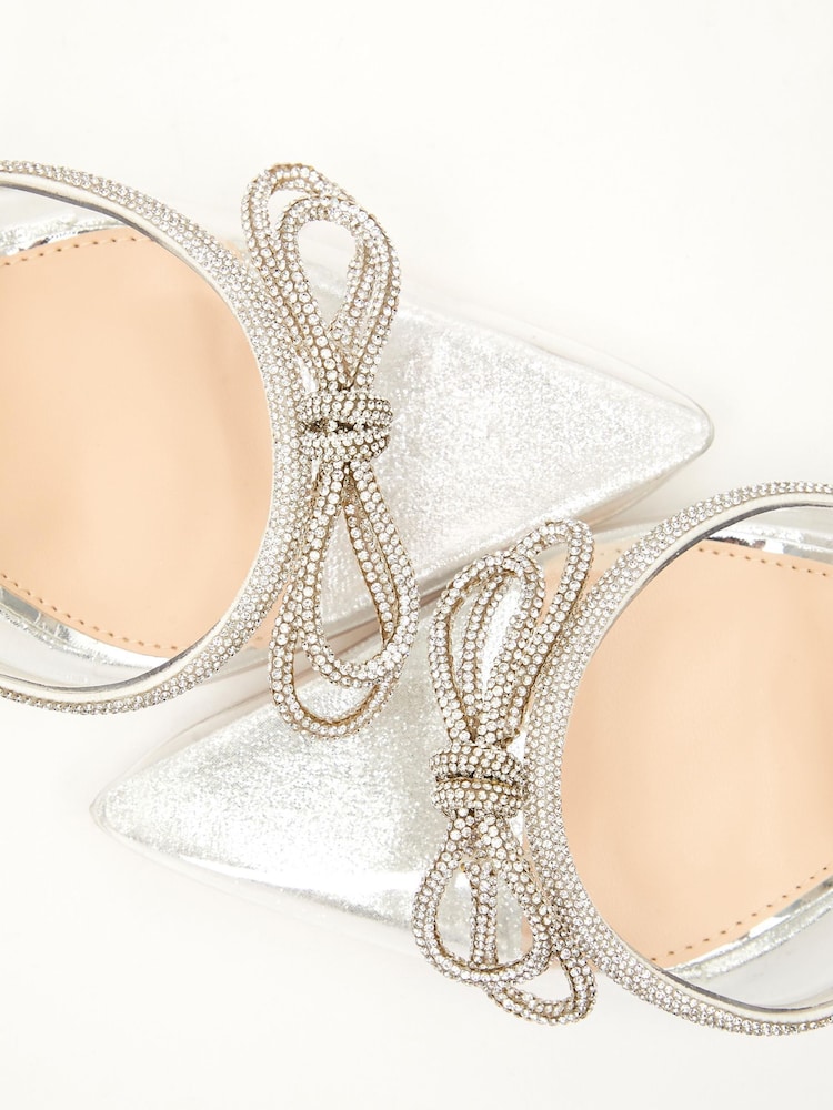 Quiz Metallic Clear Diamante Bow Court Heels - Image 6 of 6