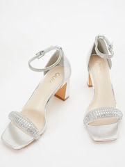 Quiz Silver PU Diamante Strap Heel Sandals - Image 4 of 5
