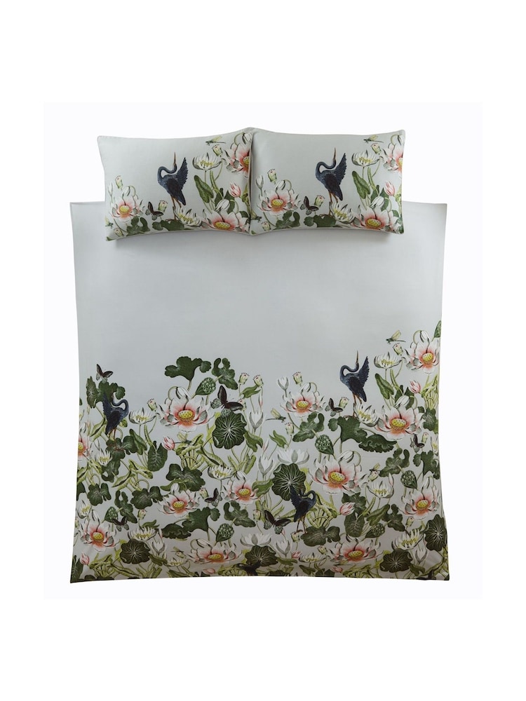 Wedgwood Dove 100% Cotton Waterlily Duvet Cover and Pillowcase Set - Image 3 of 3