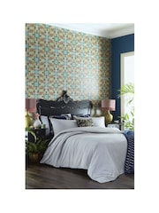 Wedgwood Grey 100% Cotton Folia Duvet Cover and Pillowcase Set - Image 1 of 4