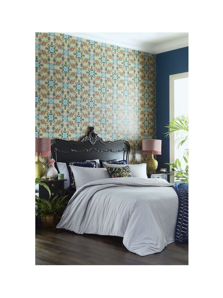 Wedgwood Grey 100% Cotton Folia Duvet Cover and Pillowcase Set - Image 1 of 4