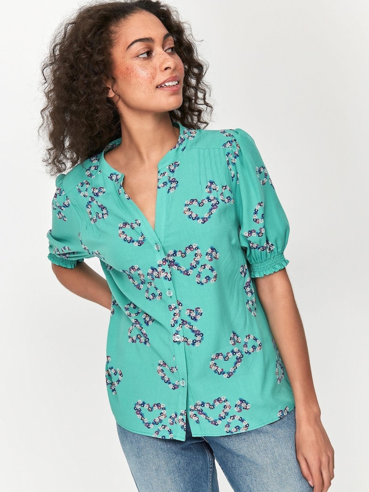 Khost Clothing Bluse mit Herz-Blumenmuster, Grün - Bild 1 von 3