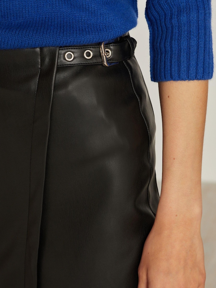 Black Buckle Detail Faux Leather Mini Skirt - Image 6 of 6