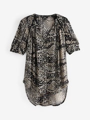 Snake Print V-Neck Pintuck Top - Image 2 of 2