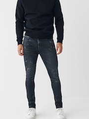 Grey Paint Splatter Skinny Fit Ripped Stretch Jeans - Image 1 of 8