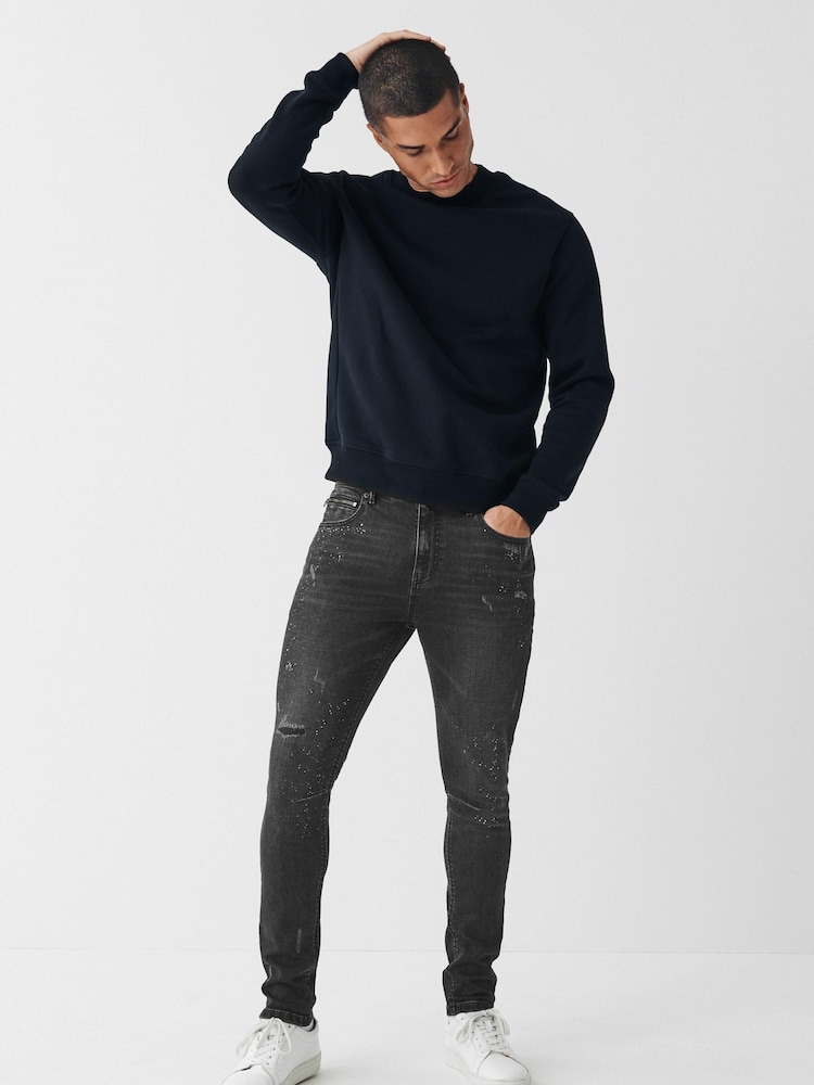 Grey Paint Splatter Skinny Fit Ripped Stretch Jeans - Image 2 of 8