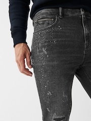 Grey Paint Splatter Skinny Fit Ripped Stretch Jeans - Image 4 of 8