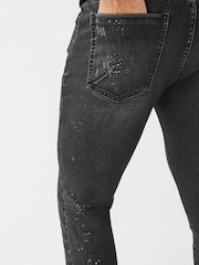 Grey Paint Splatter Skinny Fit Ripped Stretch Jeans - Image 5 of 8
