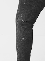 Grey Paint Splatter Skinny Fit Ripped Stretch Jeans - Image 6 of 8