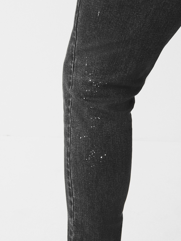 Grey Paint Splatter Skinny Fit Ripped Stretch Jeans - Image 6 of 8