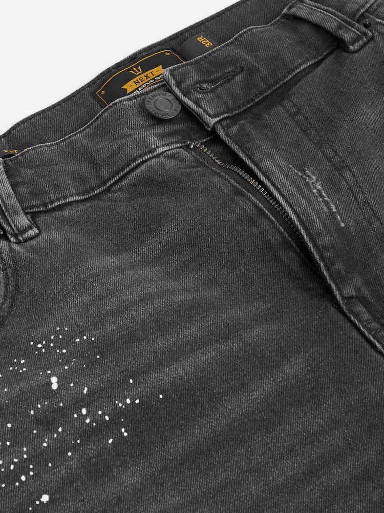Grey Paint Splatter Skinny Fit Ripped Stretch Jeans - Image 7 of 8