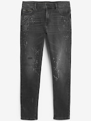 Grey Paint Splatter Skinny Fit Ripped Stretch Jeans - Image 8 of 8