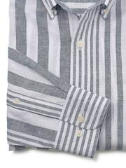 Savile Row Company Blue Linen Cotton Random Stripe Classic Fit Button-Down Casual Shirt - Image 5 of 6