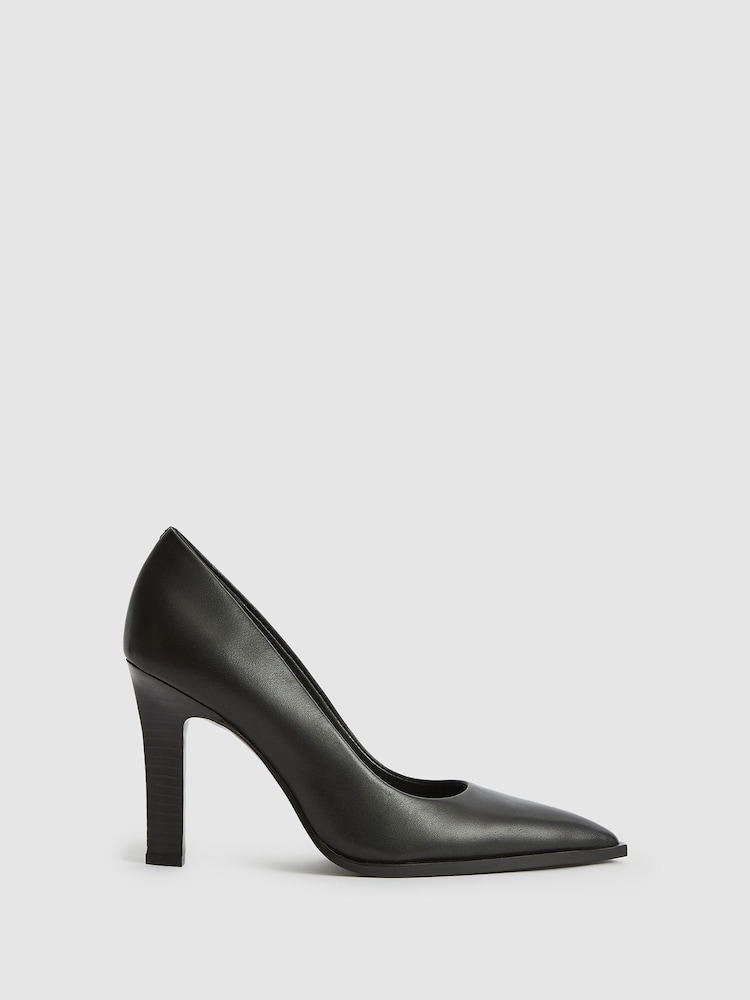 Reiss Black Ada Court Leather Court Shoes - Image 1 of 6