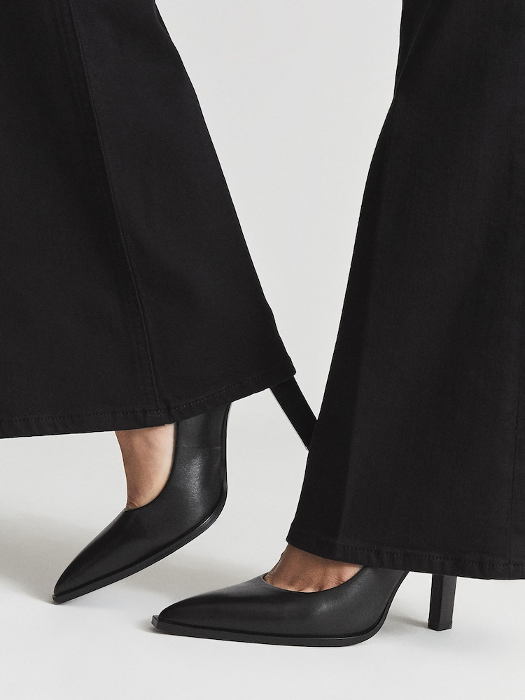 Reiss Black Ada Court Leather Court Shoes - Image 2 of 6