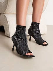 Black Heatseal Forever Comfort® Satin Peep Toe Shoe Boots - Image 1 of 8
