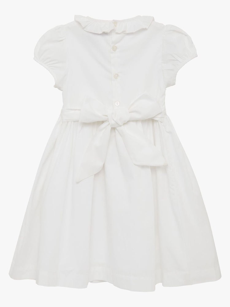 Trotters London Willow 100% Cotton Rose Hand Smocked White Dress - Image 2 of 5