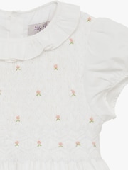 Trotters London Willow 100% Cotton Rose Hand Smocked White Dress - Image 3 of 5