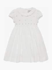 Trotters London Little Willow Rose Hand Smocked 100% Cotton White Dress - Image 1 of 4