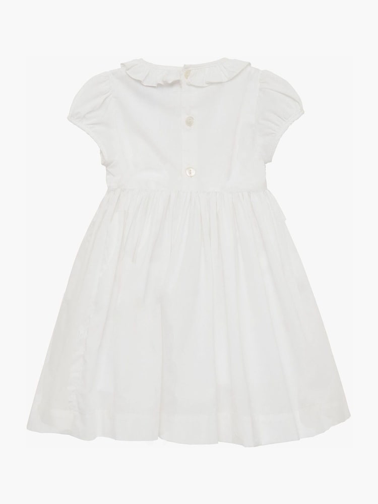 Trotters London Little Willow Rose Hand Smocked 100% Cotton White Dress - Image 2 of 4