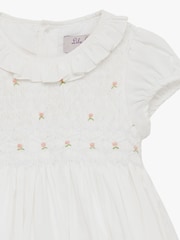 Trotters London Little Willow Rose Hand Smocked 100% Cotton White Dress - Image 3 of 4