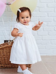 Trotters London Little Willow Rose Hand Smocked 100% Cotton White Dress - Image 4 of 4