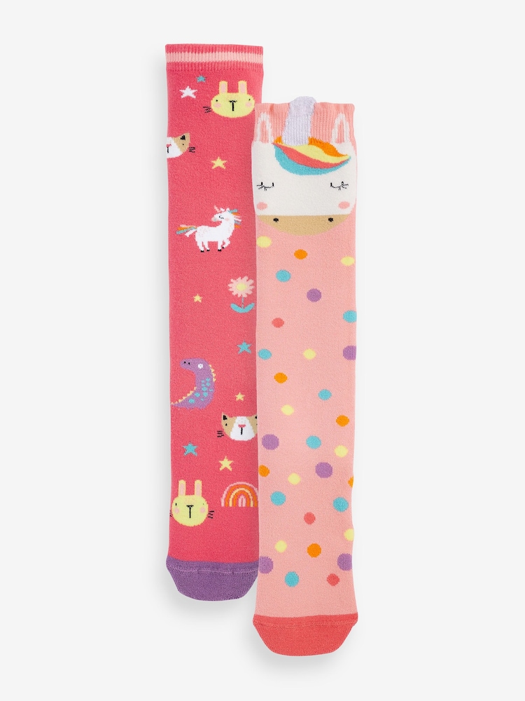 Rose - 2 Lot Chaussettes Welly en coton thermal riche en licorne - Image 1 of 1