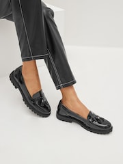 Black Patent Standard/Wide Fit Forever Comfort® Tassel Detail Cleated Chunky Loafer Shoes - Image 1 of 6