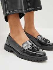 Black Patent Standard/Wide Fit Forever Comfort® Tassel Detail Cleated Chunky Loafer Shoes - Image 2 of 6