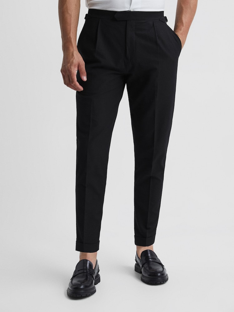 Reiss Black Lead Seersucker Mixer Slim Fit Trousers - Image 1 of 6