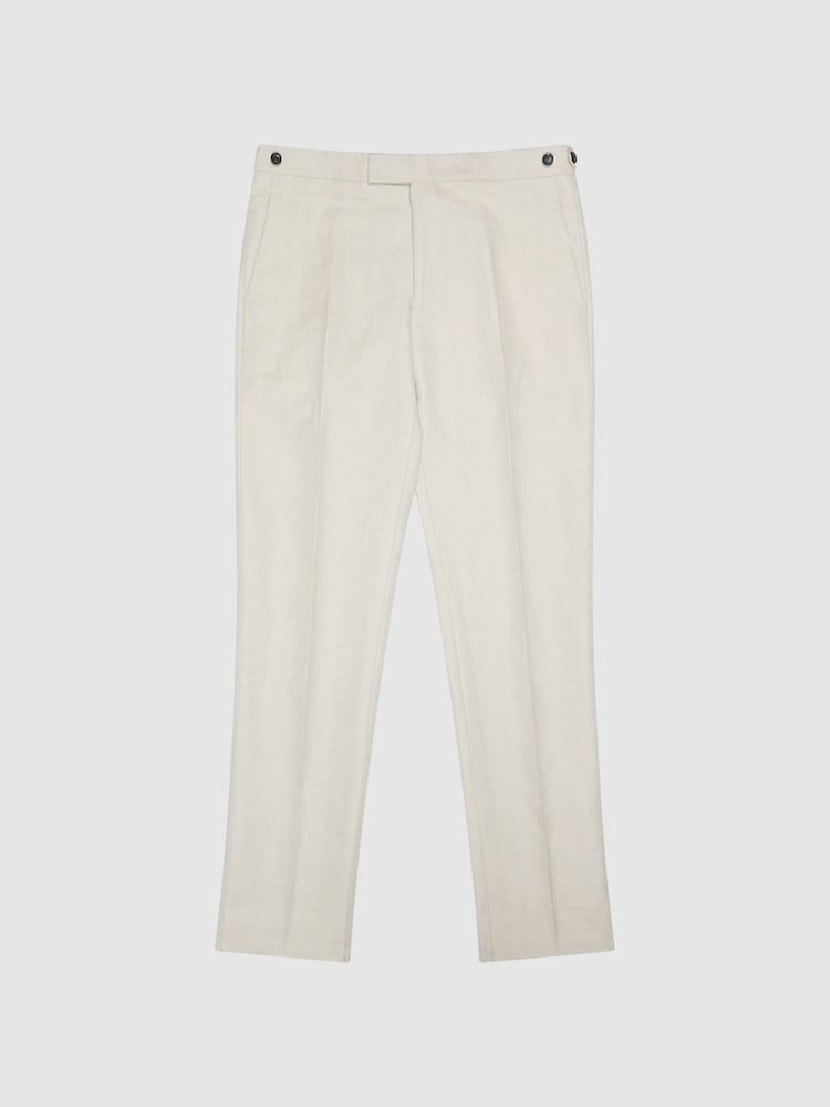 Reiss Stone Fawn Tailored Herringbone Trousers - Image 2 of 5