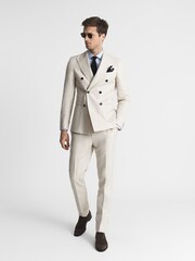 Reiss Stone Fawn Tailored Herringbone Trousers - Image 3 of 5