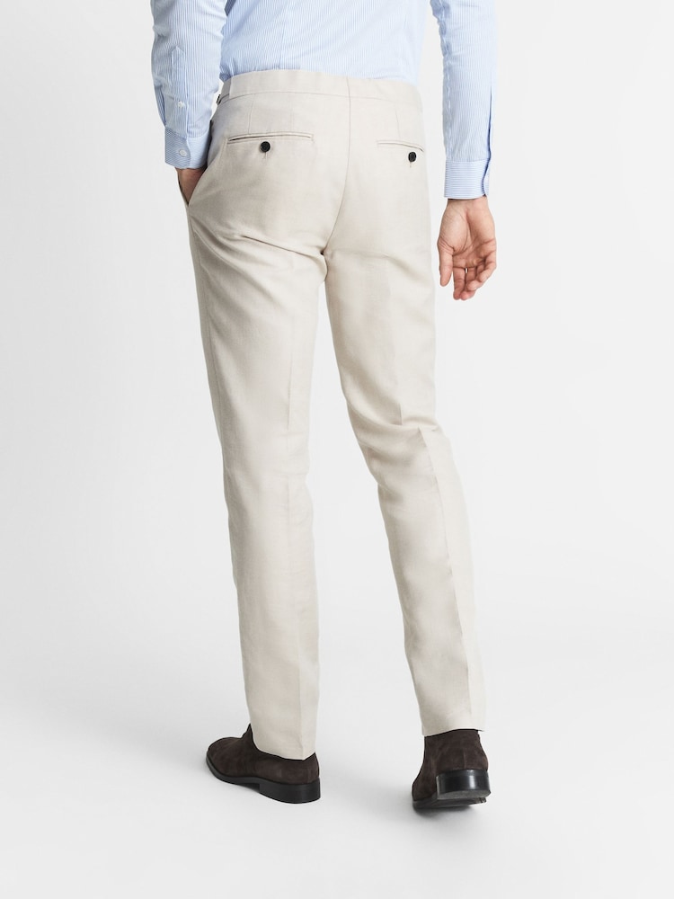 Reiss Stone Fawn Tailored Herringbone Trousers - Image 5 of 5