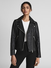 Reiss Black Nrd Grays Leather Biker Jacket - Image 1 of 6