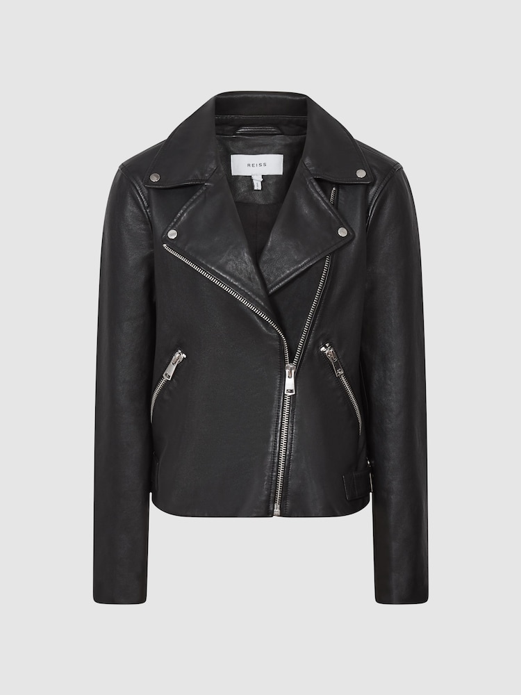 Reiss Black Nrd Grays Leather Biker Jacket - Image 2 of 6
