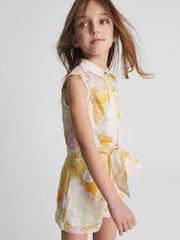 Reiss Yellow Print Ema Jr Printed Linen Playsuit - Image 3 of 4