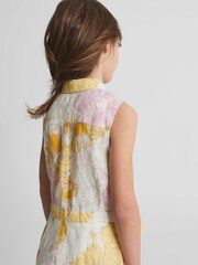 Reiss Yellow Print Ema Jr Printed Linen Playsuit - Image 4 of 4