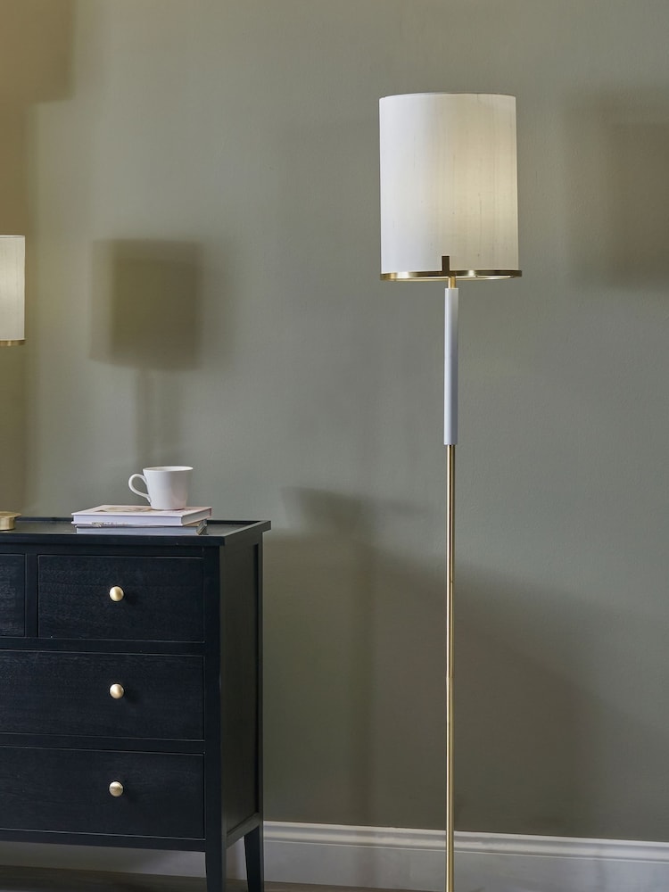 Pacific Champagne Gold Midland Metal And Marble Effect Floor Lamp - Image 1 of 4